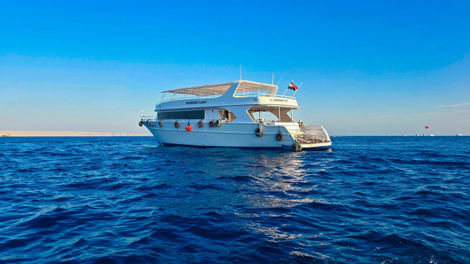 Diamond Red Sea Diving Center Boat in the middle of Hurghada, Red Sea, Egypt